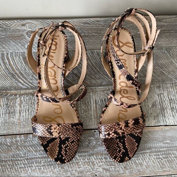 Nwob-sam Edelman- Sammy Snake Print Wrap Around Block Heel Sandal (Size:9.5) - Picture 4 of 10
